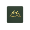 Golden mountain peaks on dark green icon